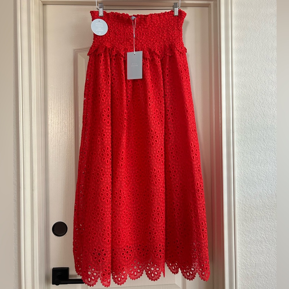 NWT Hill House Delphine Nap Skirt Red Poppy Scallop Lace Size L